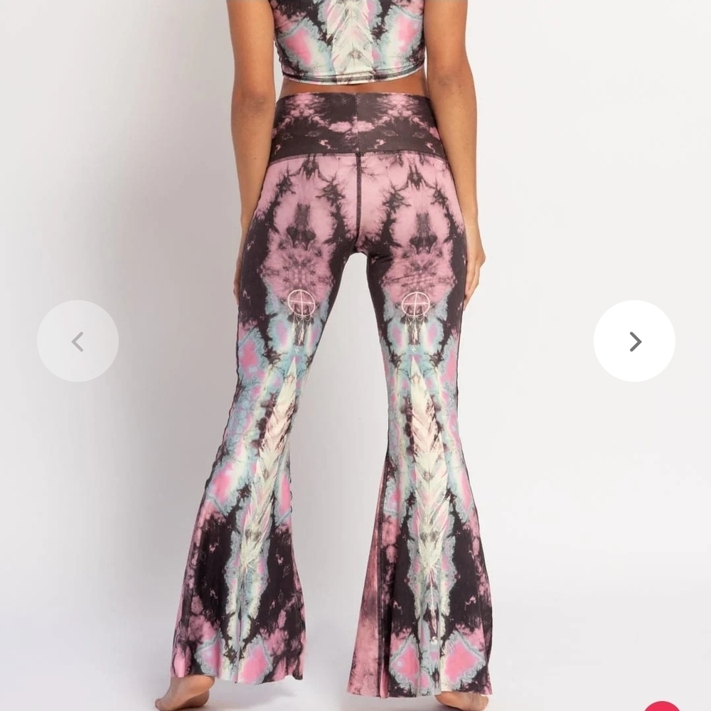 Teeki Tie-dye Eagle Feather Pink high waist pants Bell Leggings Size Large - Picture 3 of 5